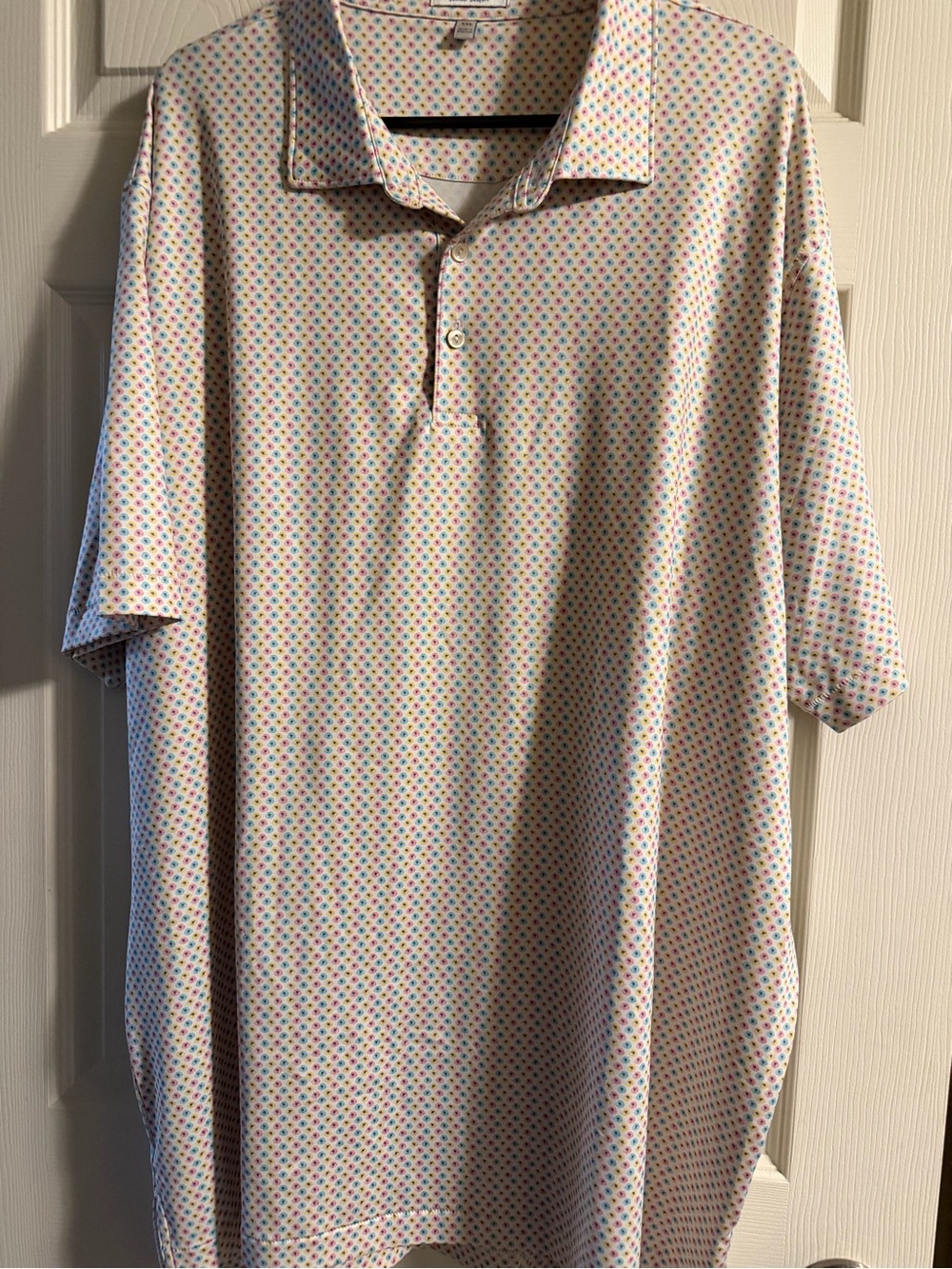 Peter Millar White Polo with Multi-Color Dot Print
